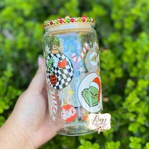 Grinch Red Christmas ornaments 16oz Libbey Cup with bling lid